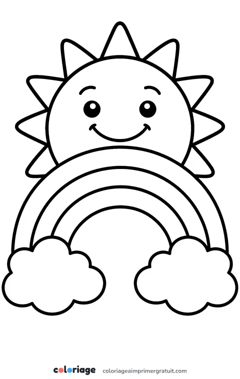 Coloriage soleil et arc-en-ciel