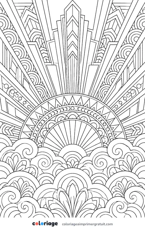 Coloriage soleil Art déco