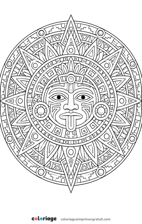 Coloriage soleil d’inspiration aztèque