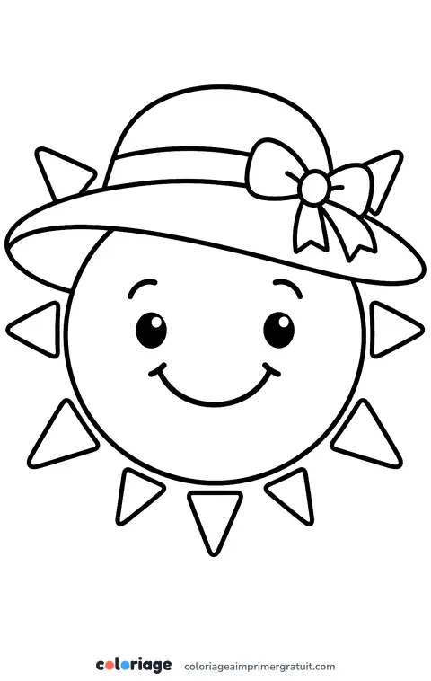 Coloriage soleil au chapeau de paille