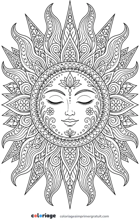 Coloriage soleil décoratif