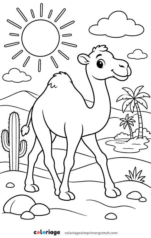 Coloriage dromadaire dans le désert