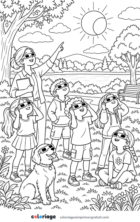 Coloriage observer une éclipse