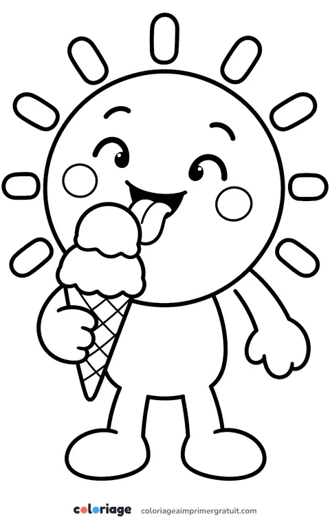 Coloriage soleil qui mange une glace