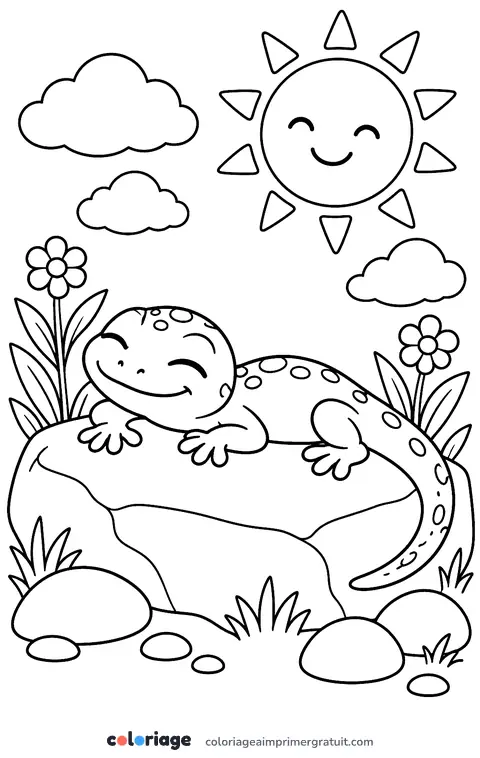 Coloriage lézard qui prend le soleil