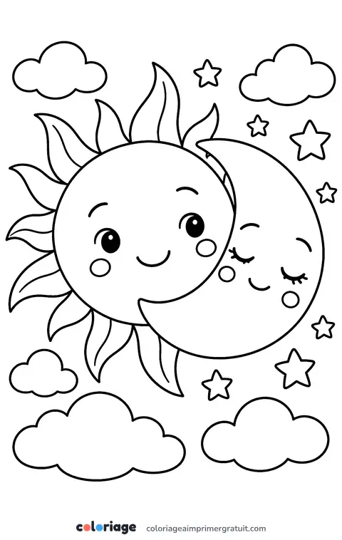 Coloriage le soleil et la lune