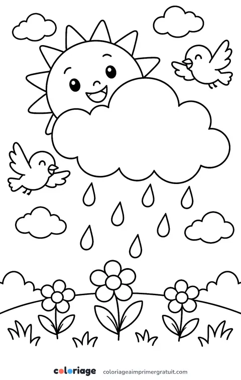 Coloriage soleil et nuage