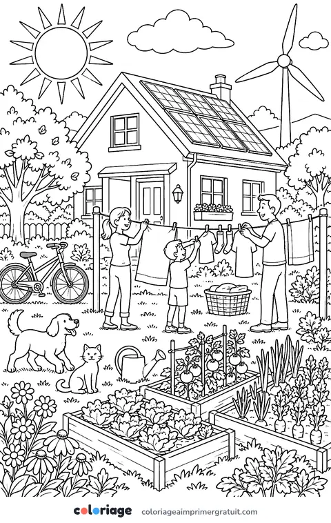 Coloriage maison aux panneaux solaires