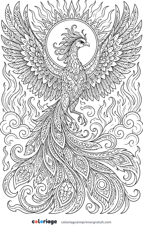 Coloriage phénix et soleil