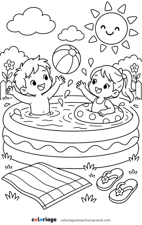 Coloriage baignade au soleil