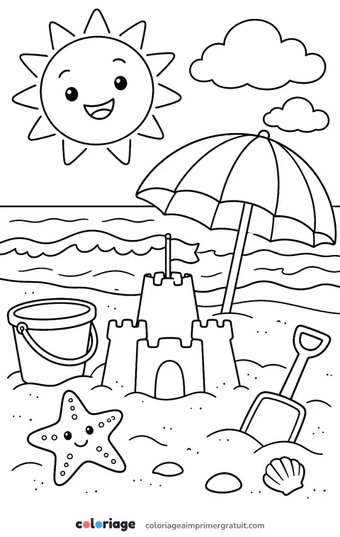 Coloriage soleil à la plage
