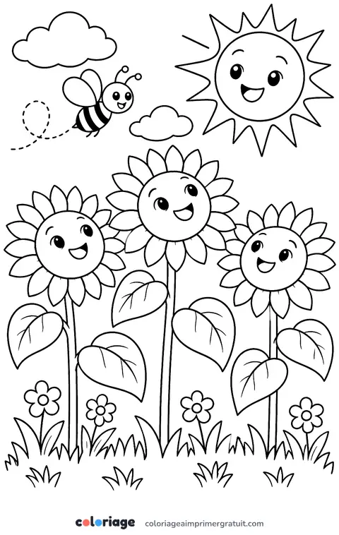 Coloriage tournesols au soleil