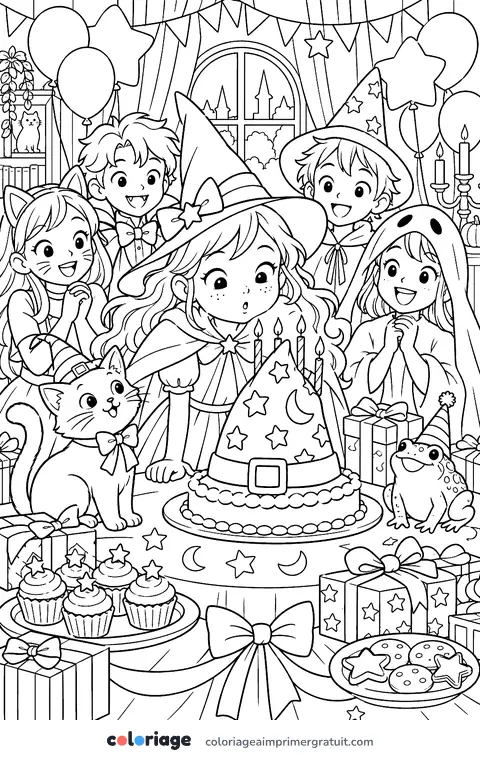 Coloriage anniversaire de la petite sorcière