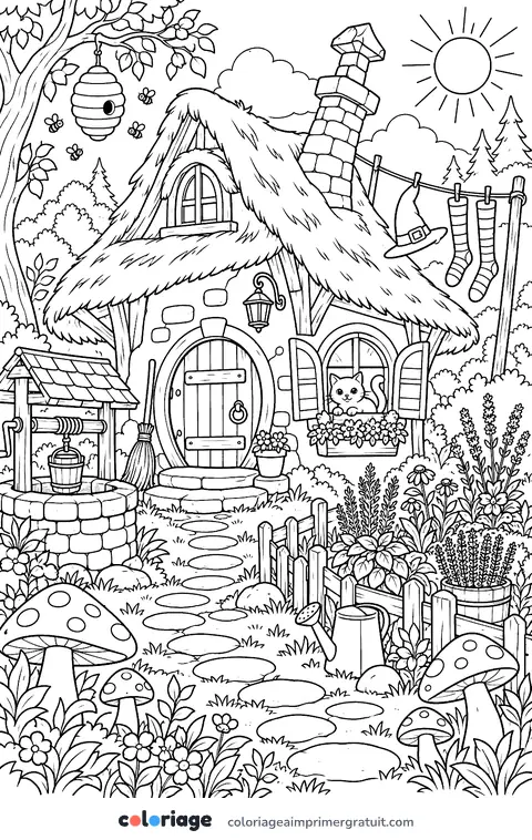 Coloriage chaumière de la sorcière