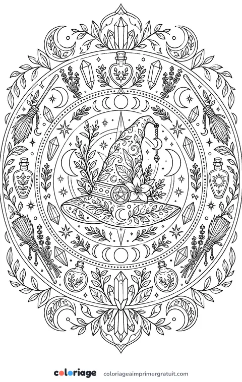 Coloriage mandala de sorcière