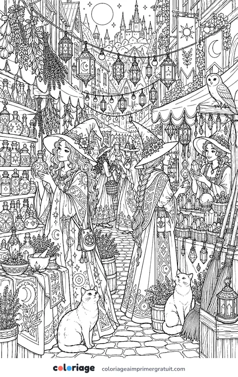 Coloriage marché des sorcières