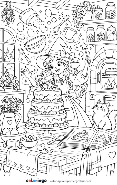Coloriage sorcière pâtissière