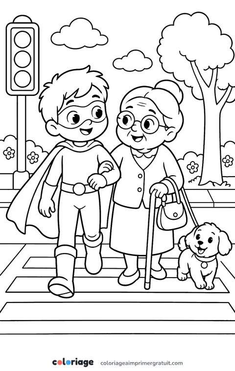 Coloriage aide à traverser