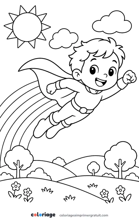 Coloriage vol arc-en-ciel