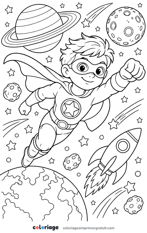 Coloriage super-héros dans l’espace