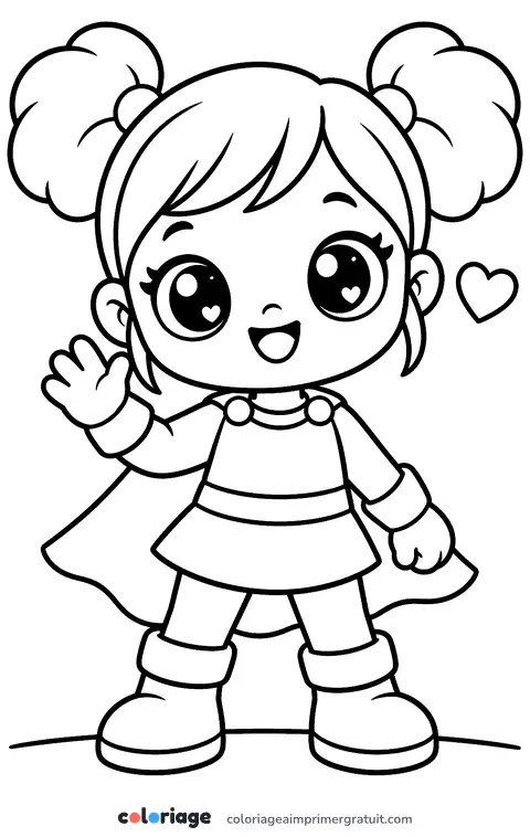 Coloriage petite héroïne kawaii