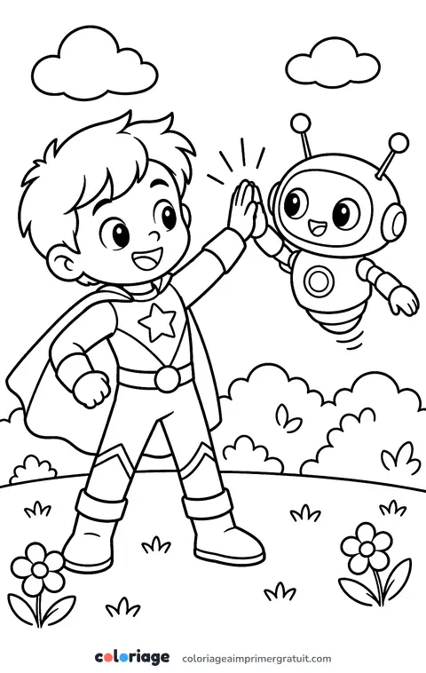Coloriage héros et son robot