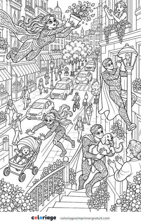 Coloriage ville des héros