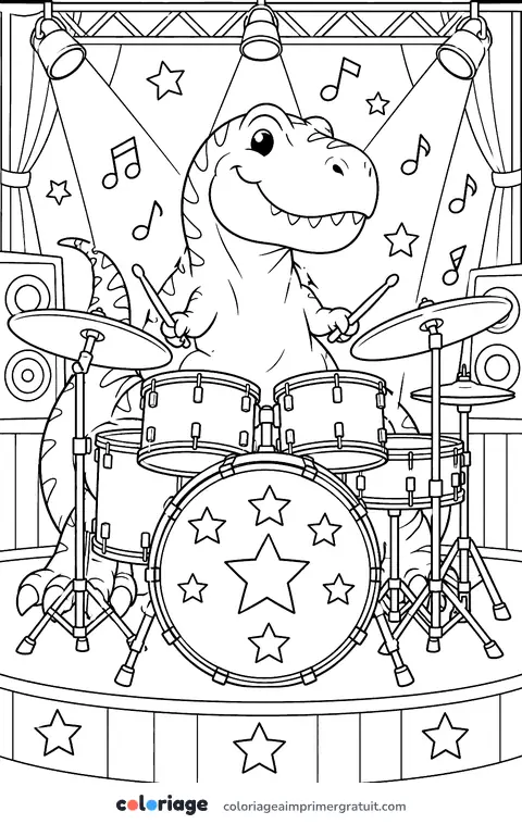 Coloriage t-rex batteur