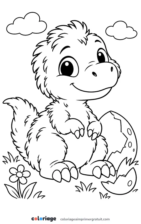 Coloriage bébé T-rex duveteux