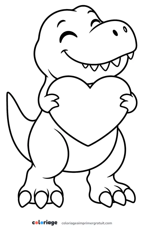 Coloriage t-rex et son cœur
