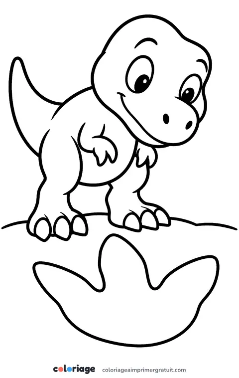 Coloriage t-rex et l’empreinte géante