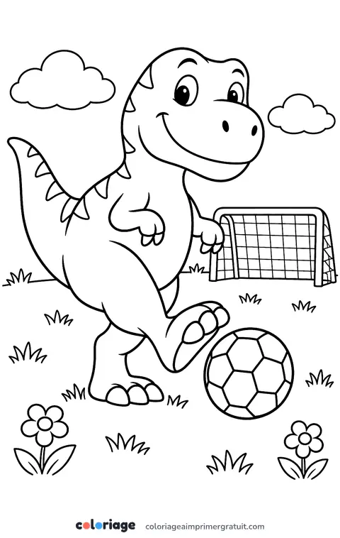 Coloriage t-rex footballeur