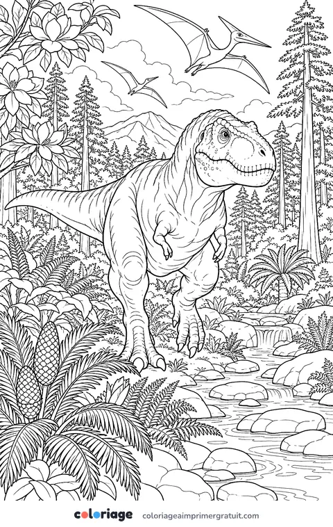 Coloriage forêt du Crétacé