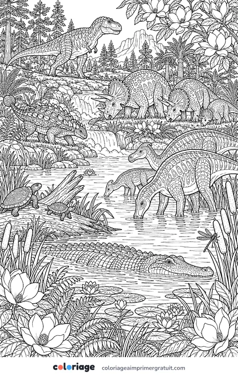 Coloriage scène fourmillante de Hell Creek
