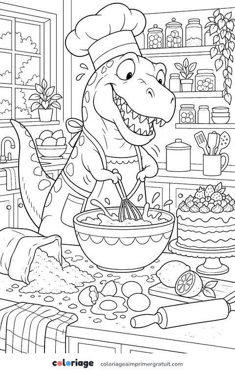 Coloriage t-rex pâtissier