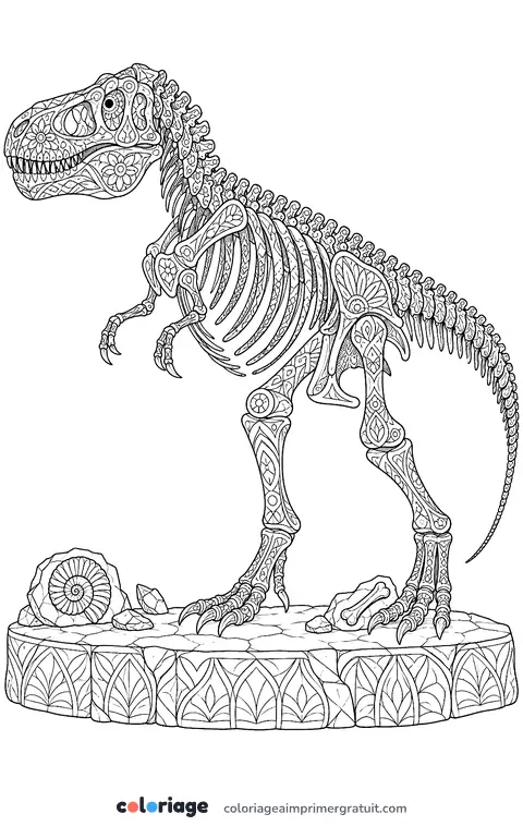 Coloriage squelette de T-rex
