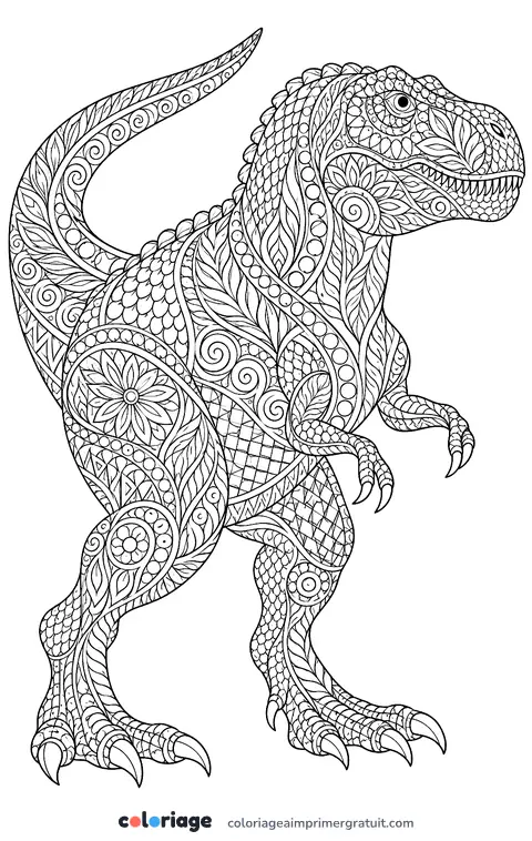 Coloriage t-rex zentangle