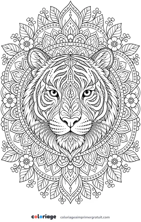 Coloriage tigre mandala