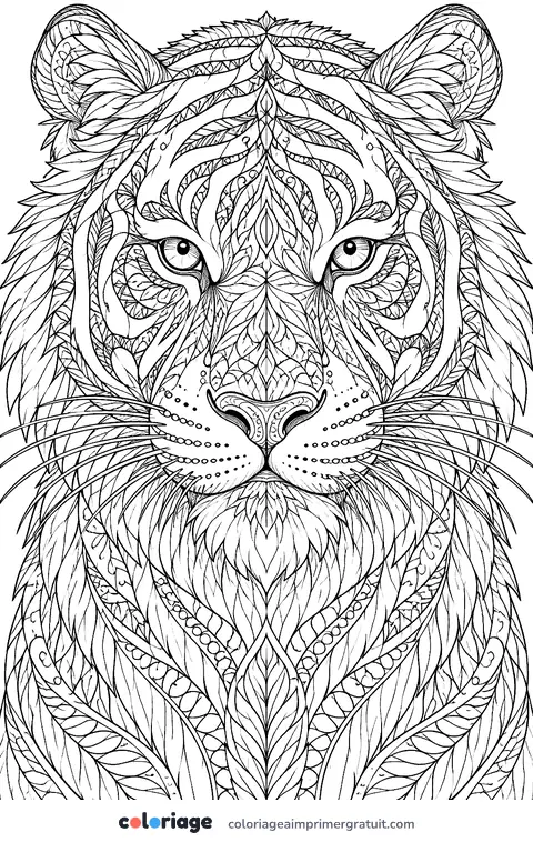 Coloriage portrait de tigre réaliste