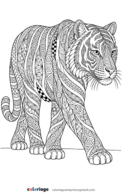 Coloriage tigre zentangle