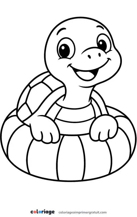 Coloriage tortue et sa bouée