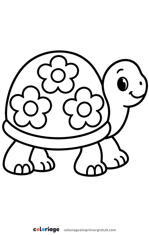 Coloriage tortue à fleurs