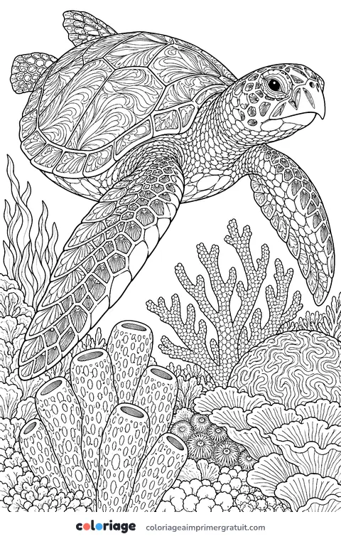 Coloriage tortue imbriquée réaliste