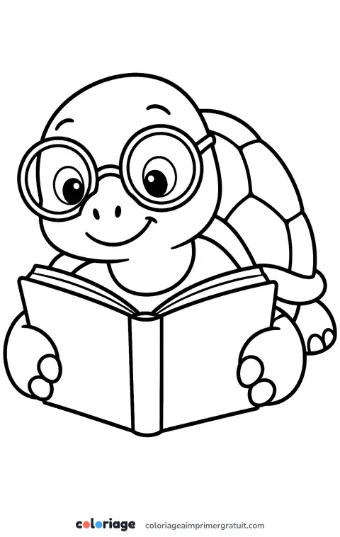 Coloriage tortue qui lit