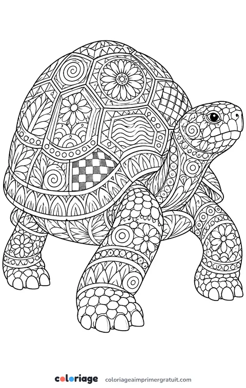 Coloriage tortue de terre zentangle