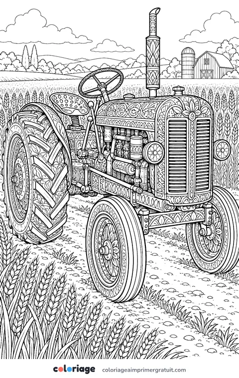 Coloriage tracteur ancien détaillé