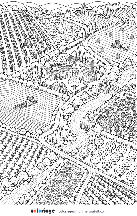 Coloriage champs vus du ciel