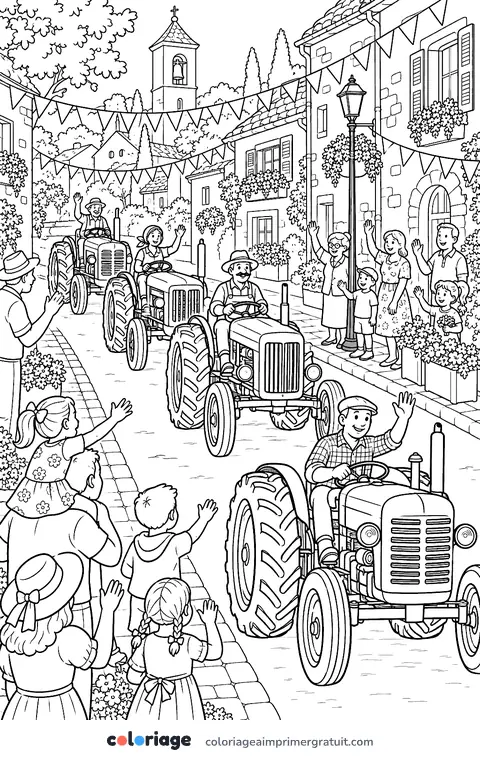 Coloriage défilé de tracteurs anciens