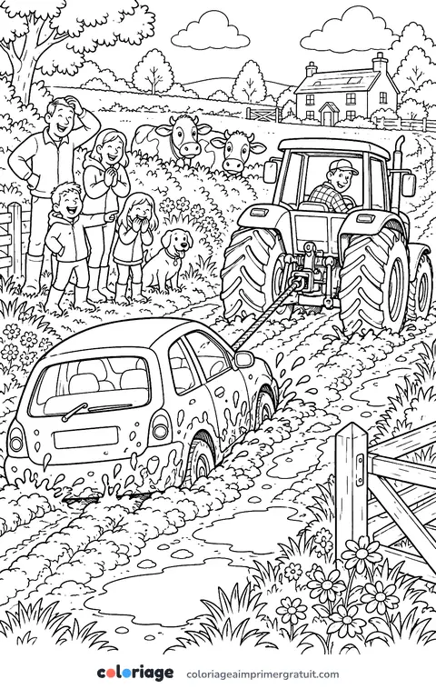 Coloriage le tracteur à la rescousse