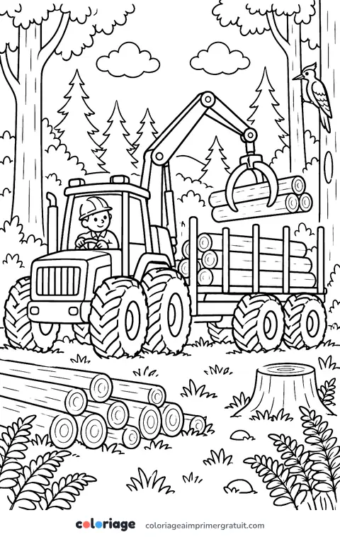 Coloriage tracteur forestier